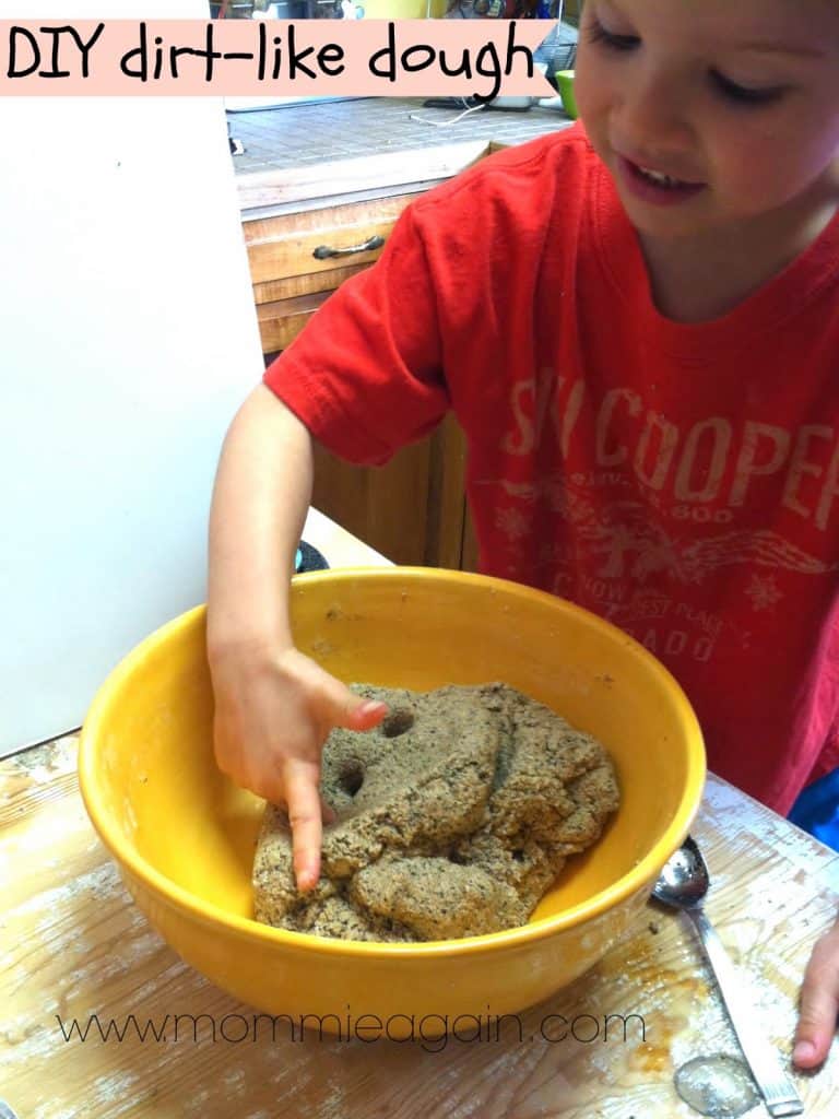 Easy DIY Dirt Dough Uncooked Playdough for kids to make with an adult